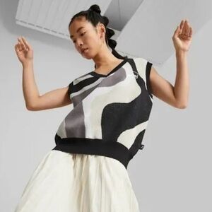 NWT Puma Select Uptown Graphic Knit Sweater Vest Swirl  Black Gray White Small